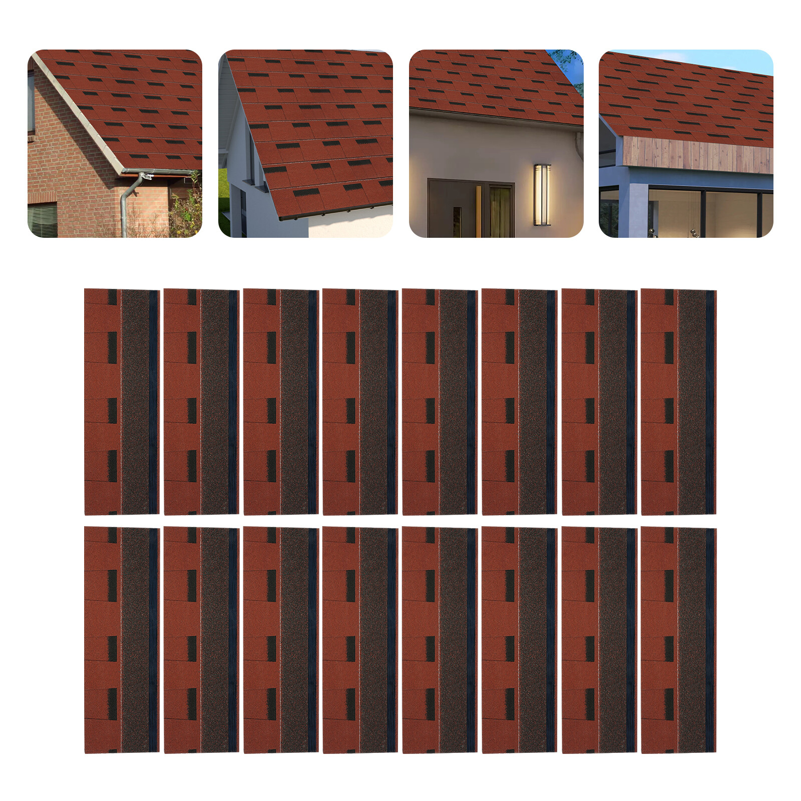 16Pcs Waterproof Asphalt Roof Shingles 5.3mm Thickness Rectangular Tiles Red