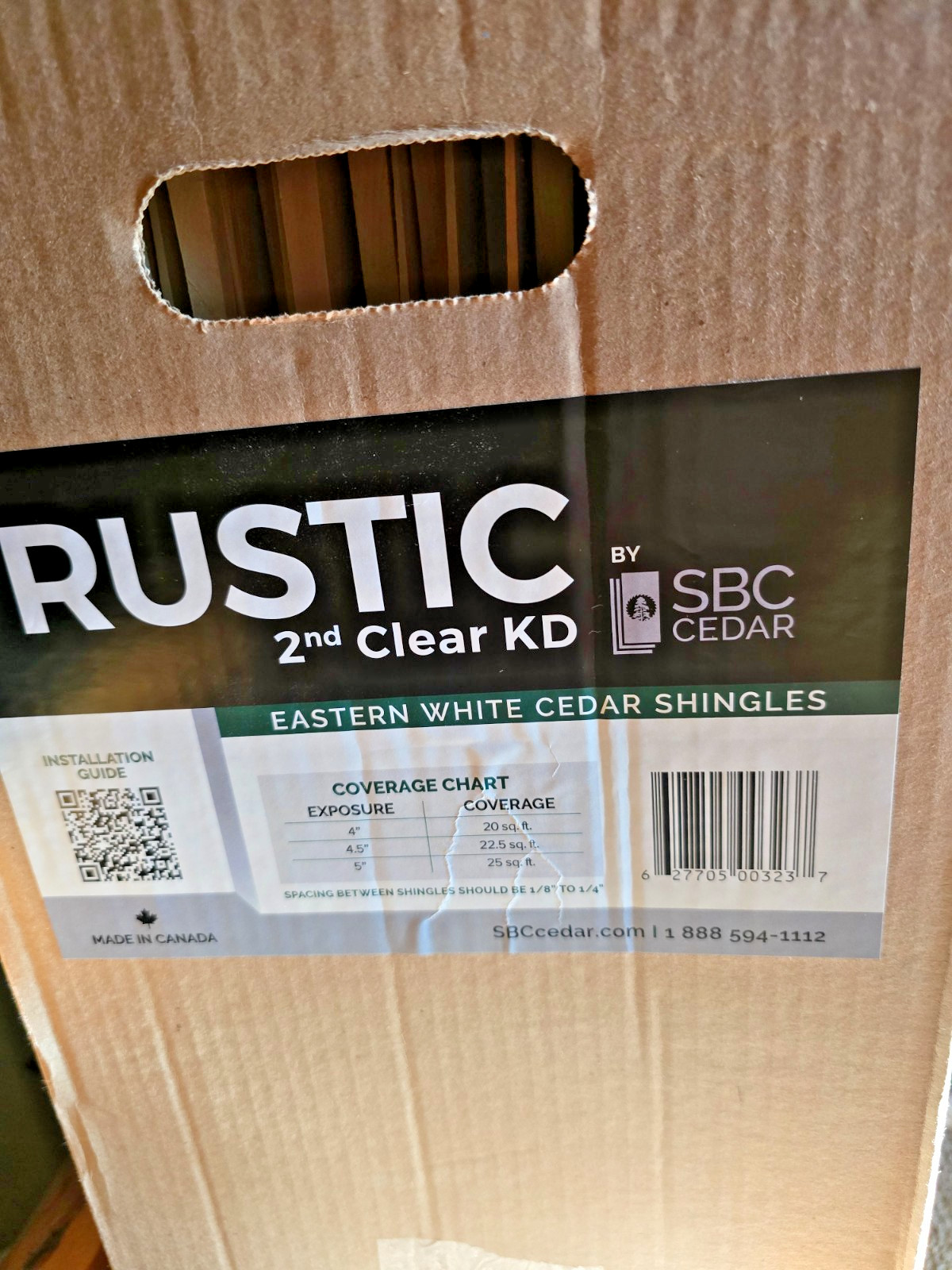 SBC Eastern White Clear Cedar Shingles, square cut 15-1/2″ approx. 25 sq.ft. NEW