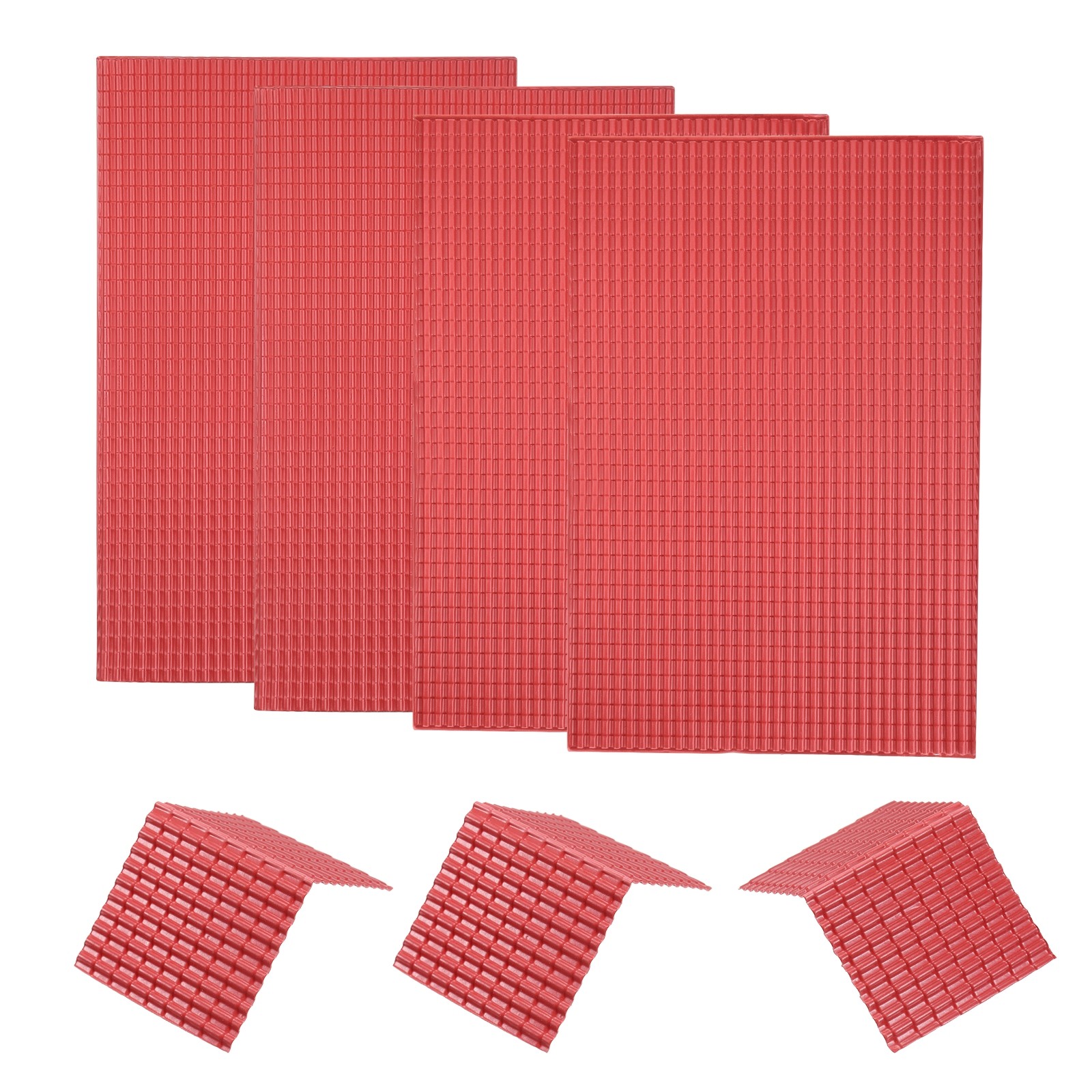 Miniature Roof Tiles PVC for Model Building Sand Tables Red Pack of 4,1:50