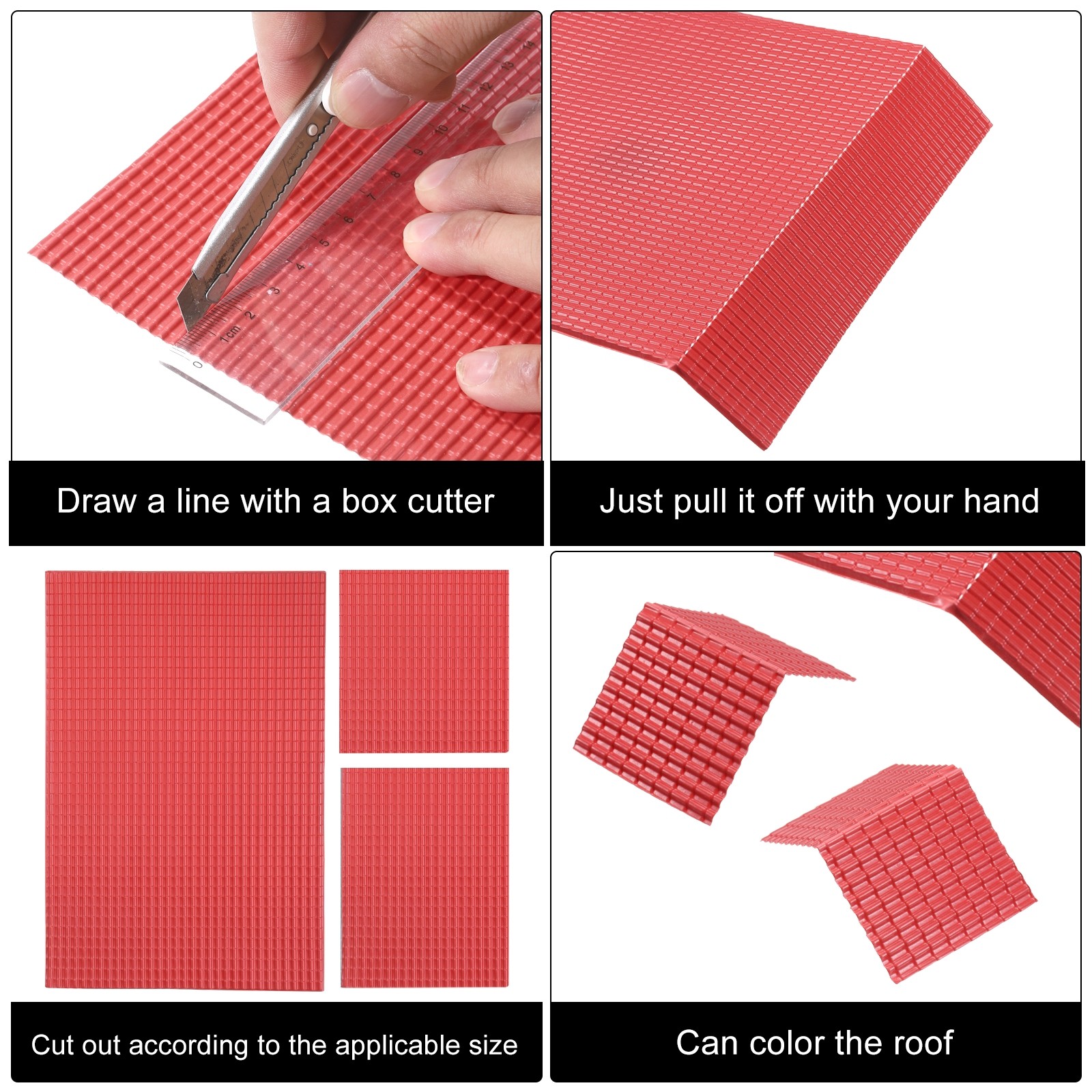 Miniature Roof Tiles PVC for Model Building Red Pack of 10,1:100