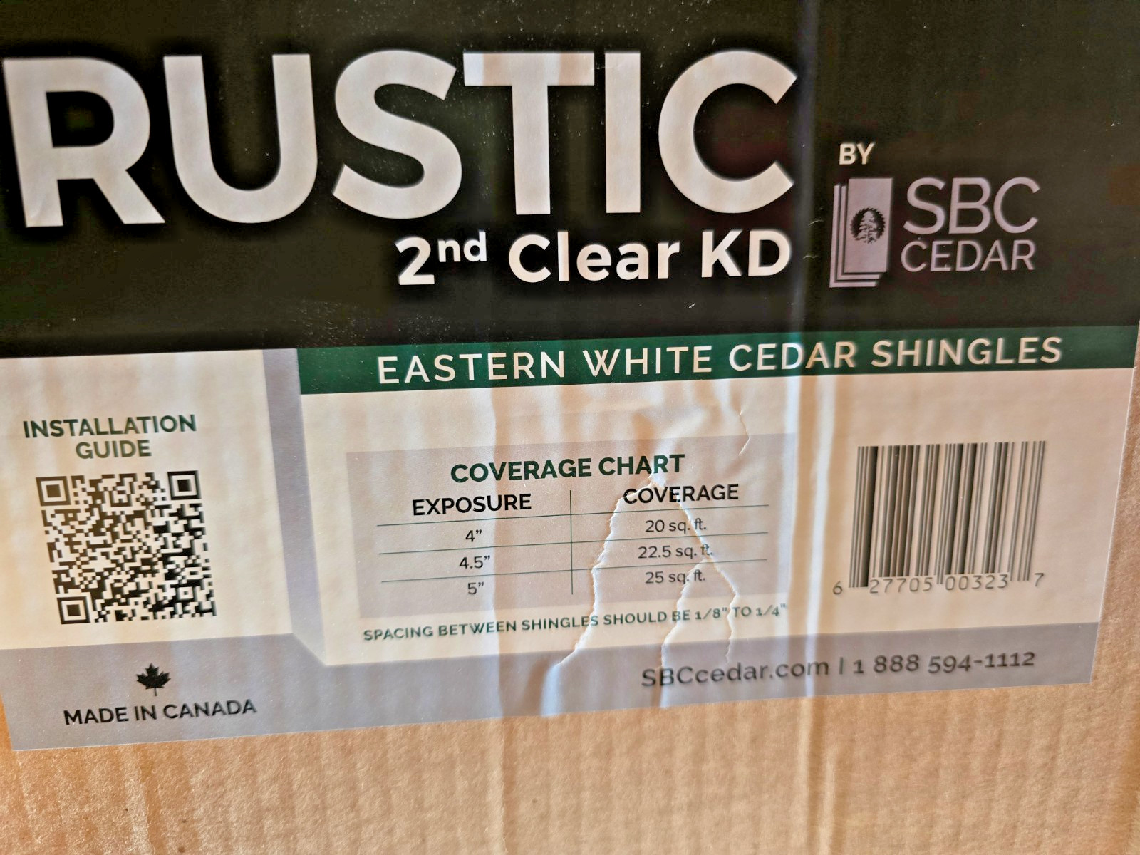 SBC Eastern White Clear Cedar Shingles, square cut 15-1/2″ approx. 25 sq.ft. NEW