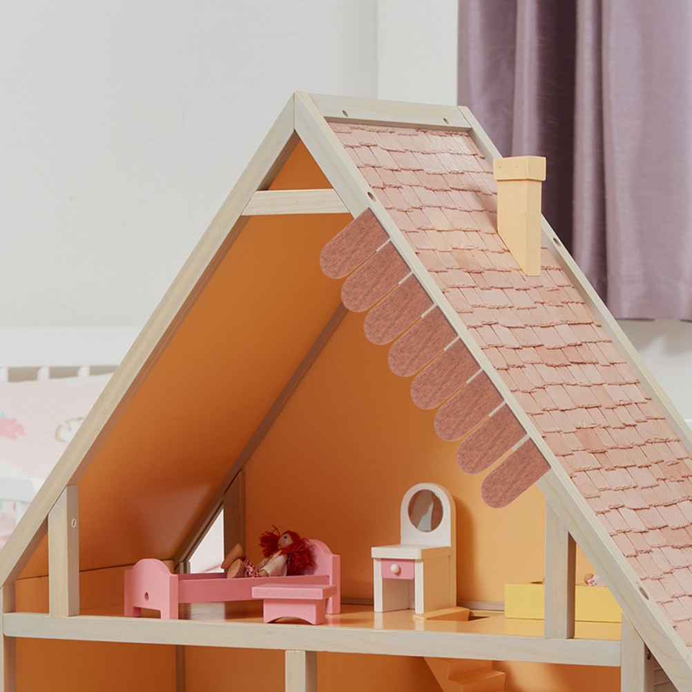 200pcs Miniature Dollhouse Roof Tiles – 1:6 Brown Wooden Sheets with Rounded