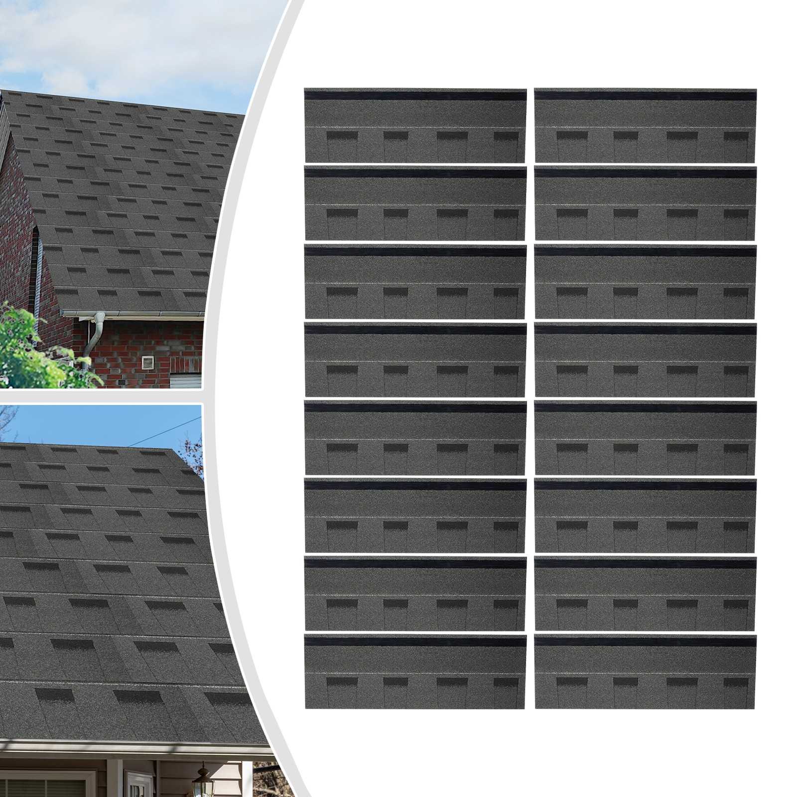16Pcs Asphalt Roof Shingles 5.3mm Thick Grey 100×33.3cm Covers 25 sq ft
