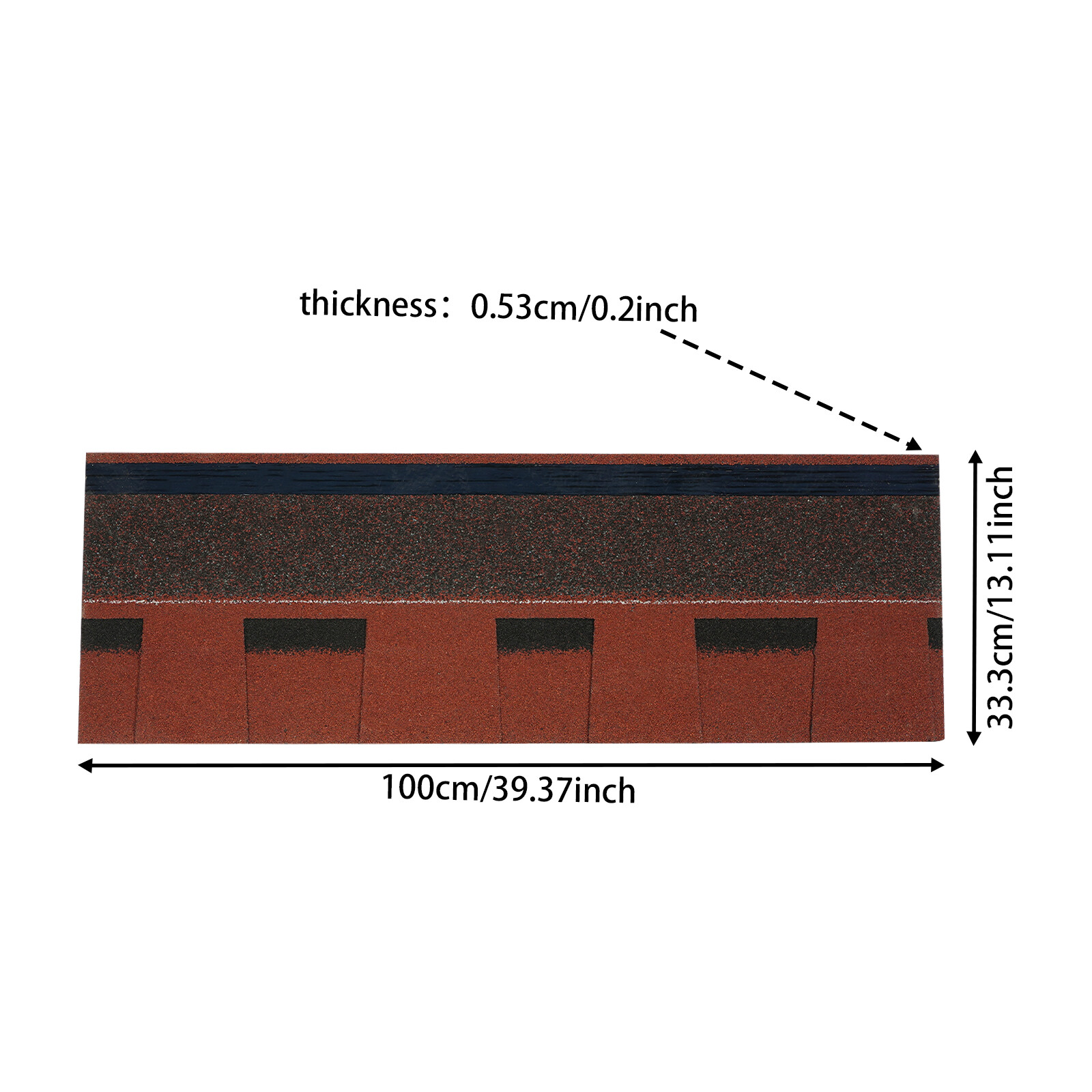 16Pcs Waterproof Asphalt Roof Shingles 5.3mm Thickness Rectangular Tiles Red