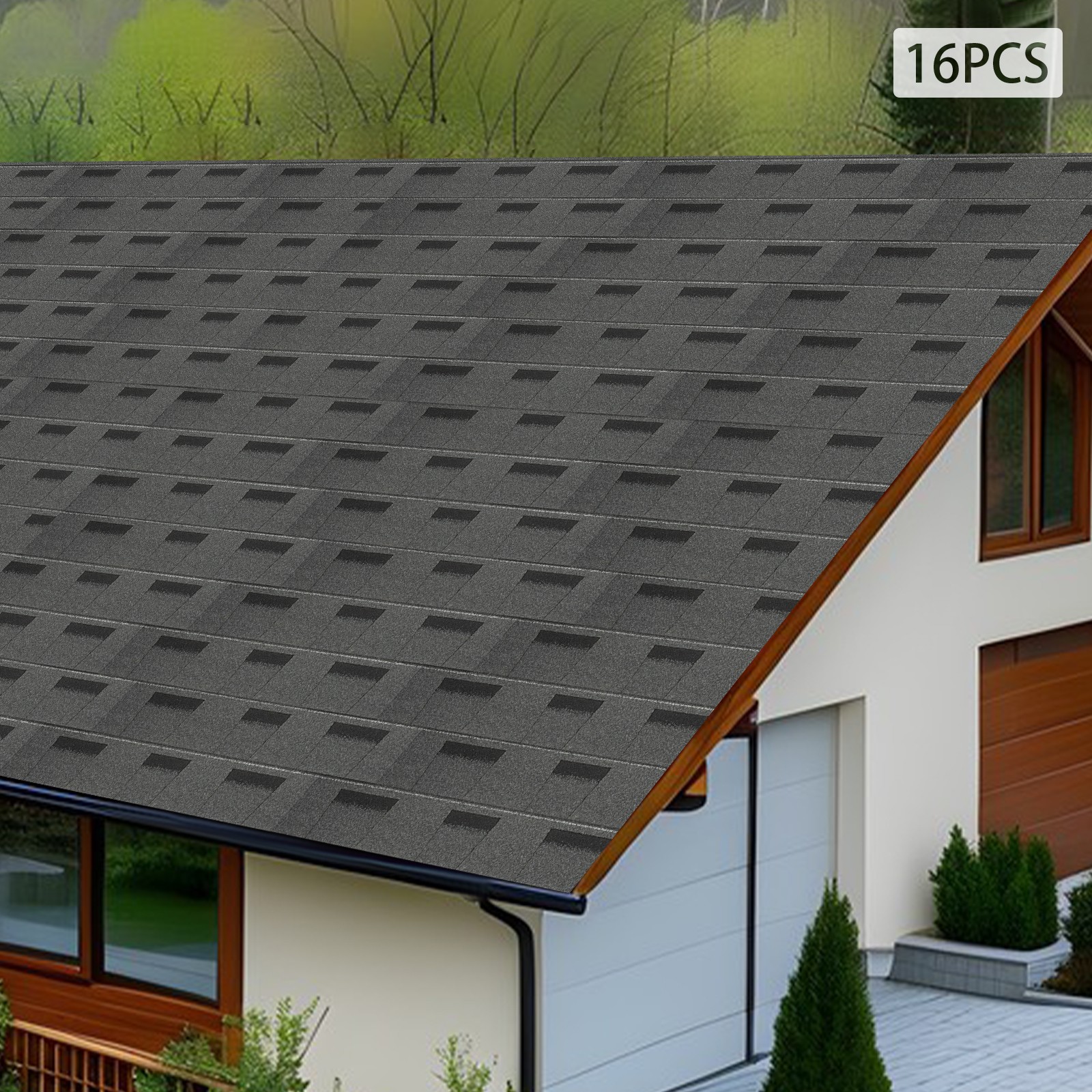 16Pcs Asphalt Roof Shingles 5.3mm Thick Grey 100×33.3cm Covers 25 sq ft