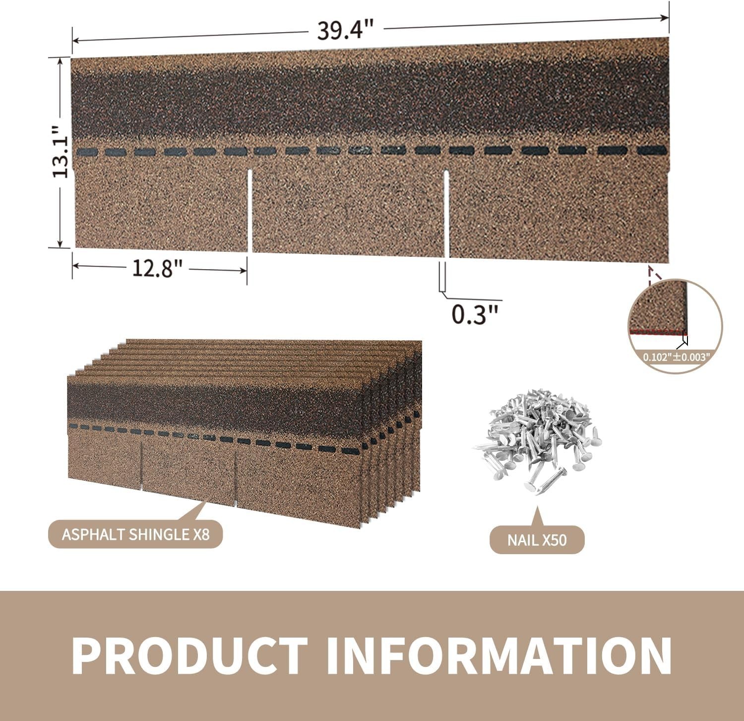 Durable Asphalt Roof Shingles – 8-Pack, Tan 3-Tab Style for Home Remodeling