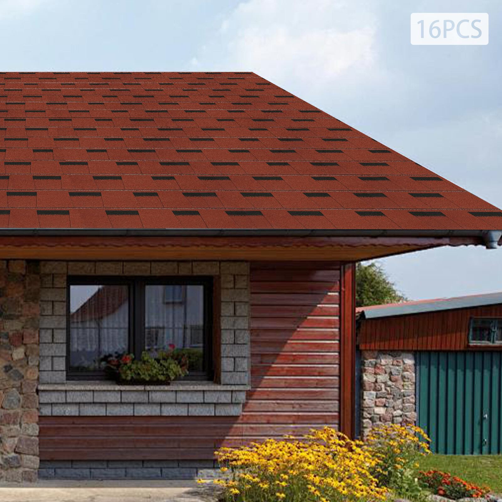 16x Roofing Shingles Asphalt Shingles Roof Tile Sheds 100*33.3cm/39.37*13.11in