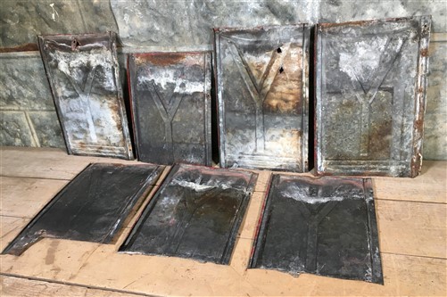 7 Tin Roofing Shingle Tiles, Decorative Panels, Backsplash, Reclaimed Tin W,